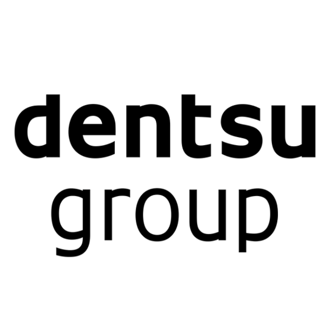 Dentsu Group logo: dentsu in bold black lowercase letters with group in a lighter weight below, on a white background.